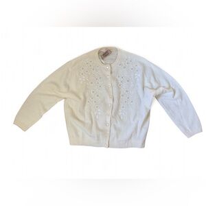 Vintage 1950s Crean Embroidered Beaded Button Up Sweater Ohrbach’s